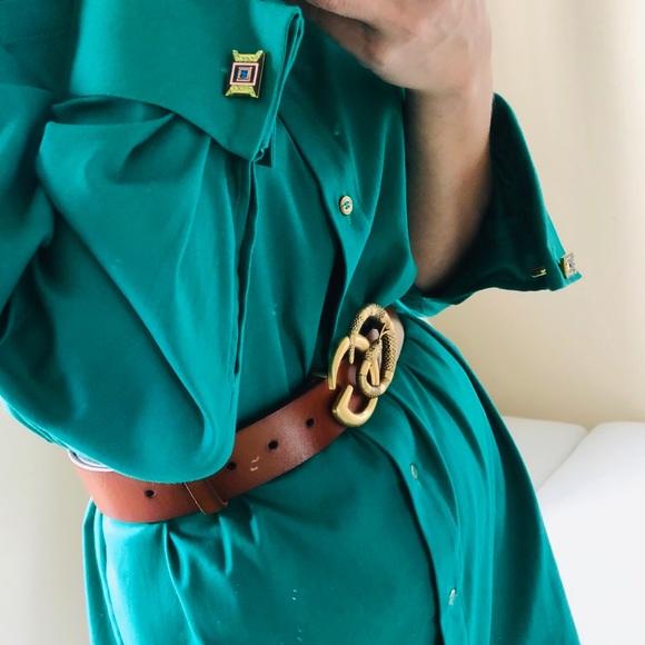 European designer long sleeve cuffed shirt dress - Picture 2 of 8